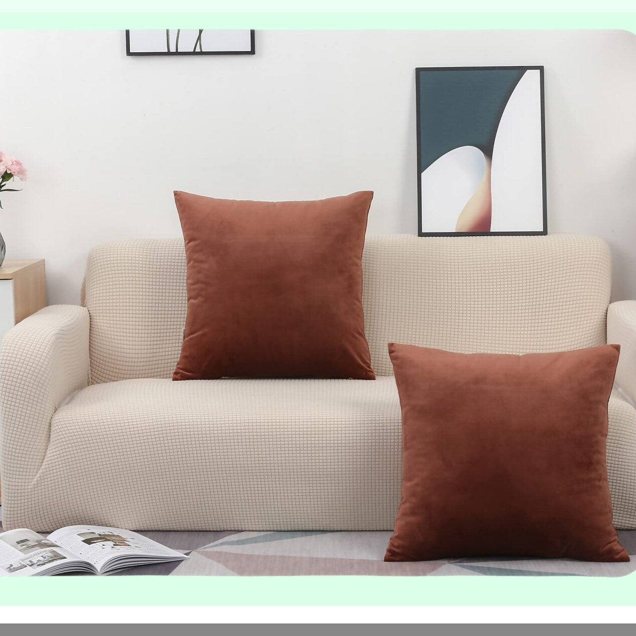 Luxury Velvet Euro Pillow Covers - Set of 2 Super Soft 28x28 Inch Pillowcases in Chocolate Brown - Decorative Cushion Cases for Home Décor