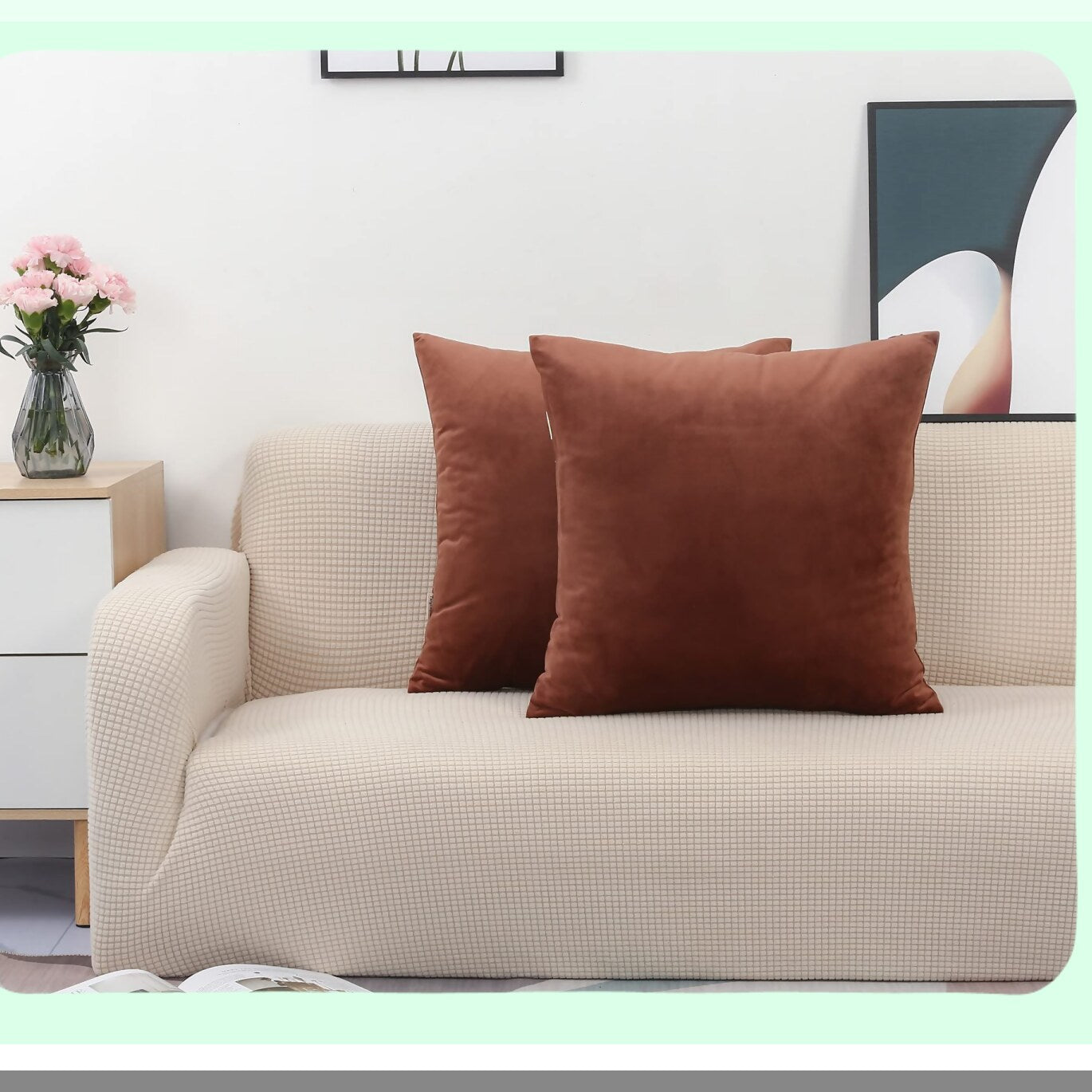 Luxury Velvet Euro Pillow Covers - Set of 2 Super Soft 28x28 Inch Pillowcases in Chocolate Brown - Decorative Cushion Cases for Home Décor