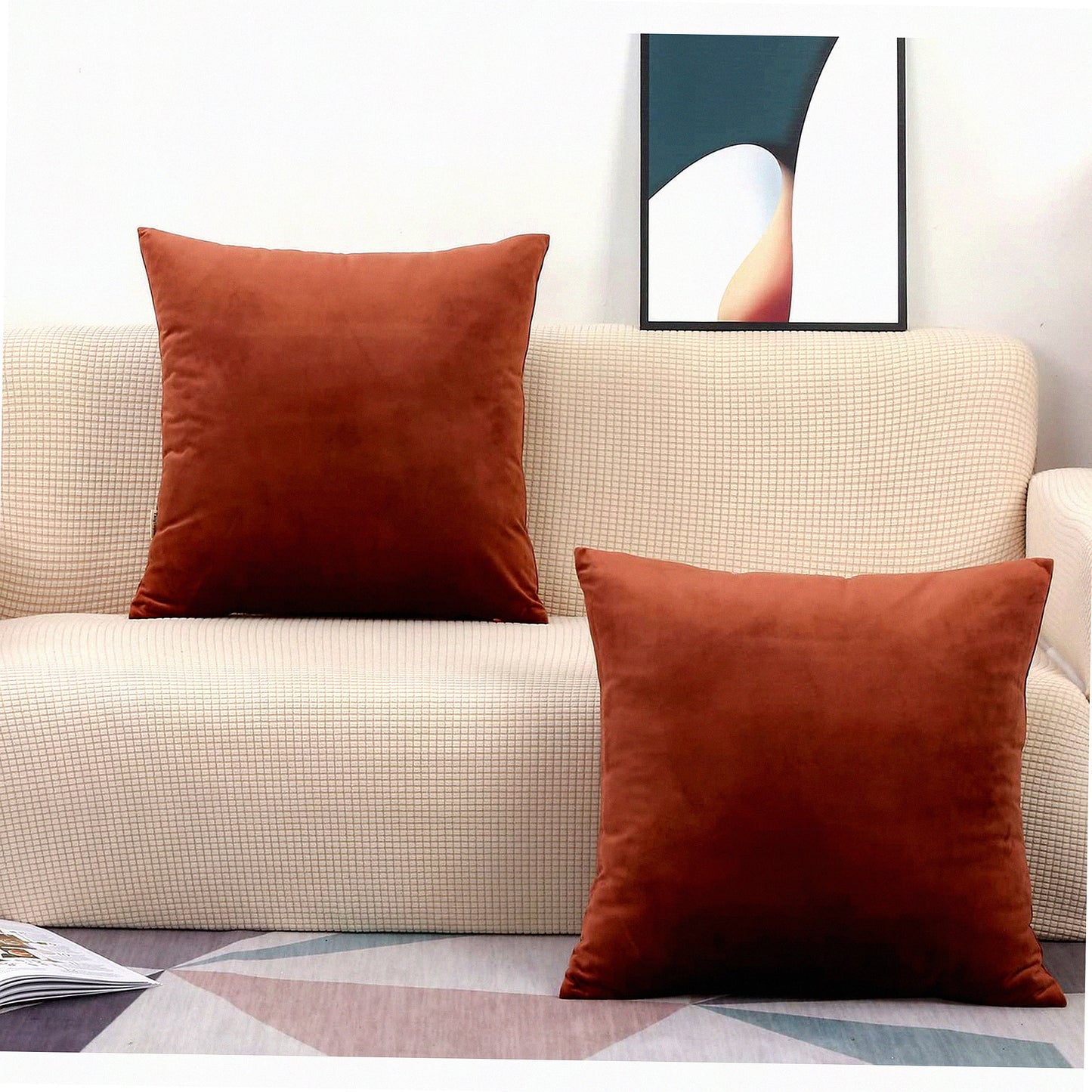 Luxury Velvet Euro Pillow Covers - Set of 2 Super Soft 28x28 Inch Pillowcases in Chocolate Brown - Decorative Cushion Cases for Home Décor