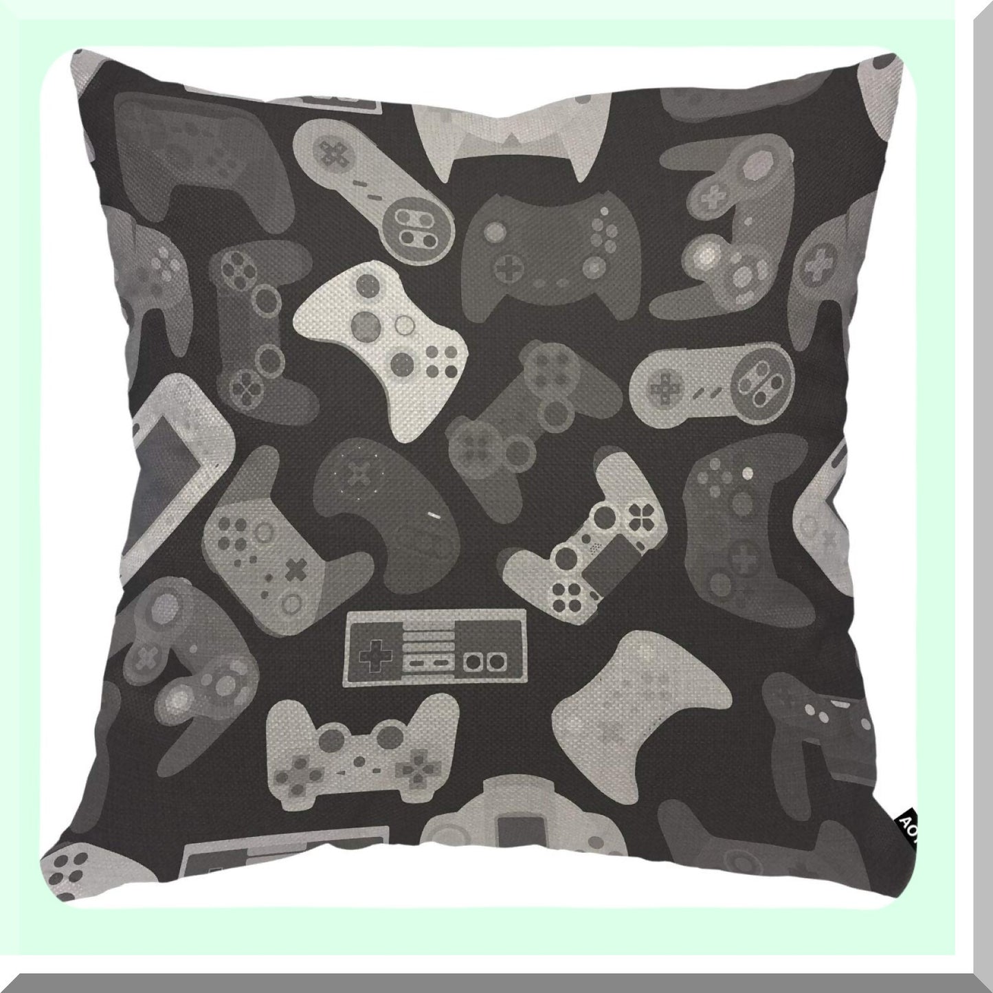 Wireless Game Pad Pillow Cover - Button Grey 18x18 Inch Decorative Cushion for Home Couch Bed - Electronic Play Games Joy for Men Women Boy Girl Room