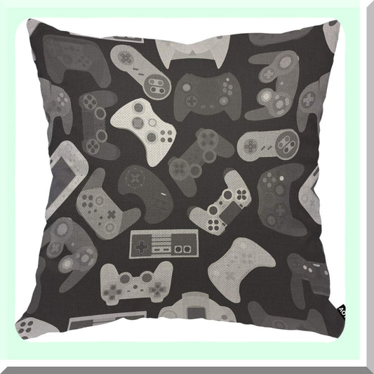 Wireless Game Pad Pillow Cover - Button Grey 18x18 Inch Decorative Cushion for Home Couch Bed - Electronic Play Games Joy for Men Women Boy Girl Room