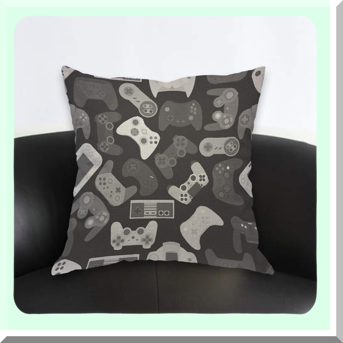 Wireless Game Pad Pillow Cover - Button Grey 18x18 Inch Decorative Cushion for Home Couch Bed - Electronic Play Games Joy for Men Women Boy Girl Room