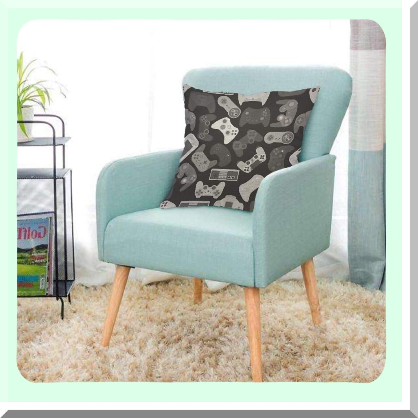 Wireless Game Pad Pillow Cover - Button Grey 18x18 Inch Decorative Cushion for Home Couch Bed - Electronic Play Games Joy for Men Women Boy Girl Room