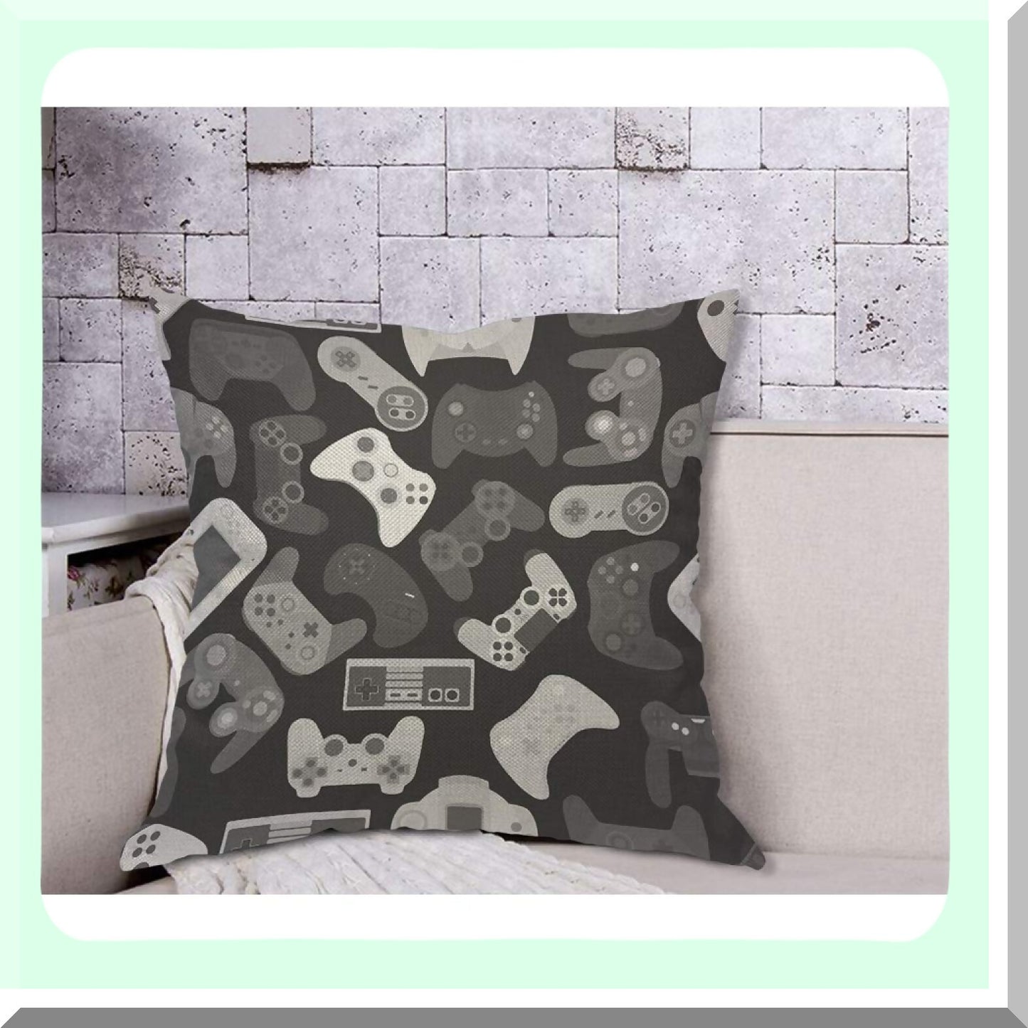 Wireless Game Pad Pillow Cover - Button Grey 18x18 Inch Decorative Cushion for Home Couch Bed - Electronic Play Games Joy for Men Women Boy Girl Room