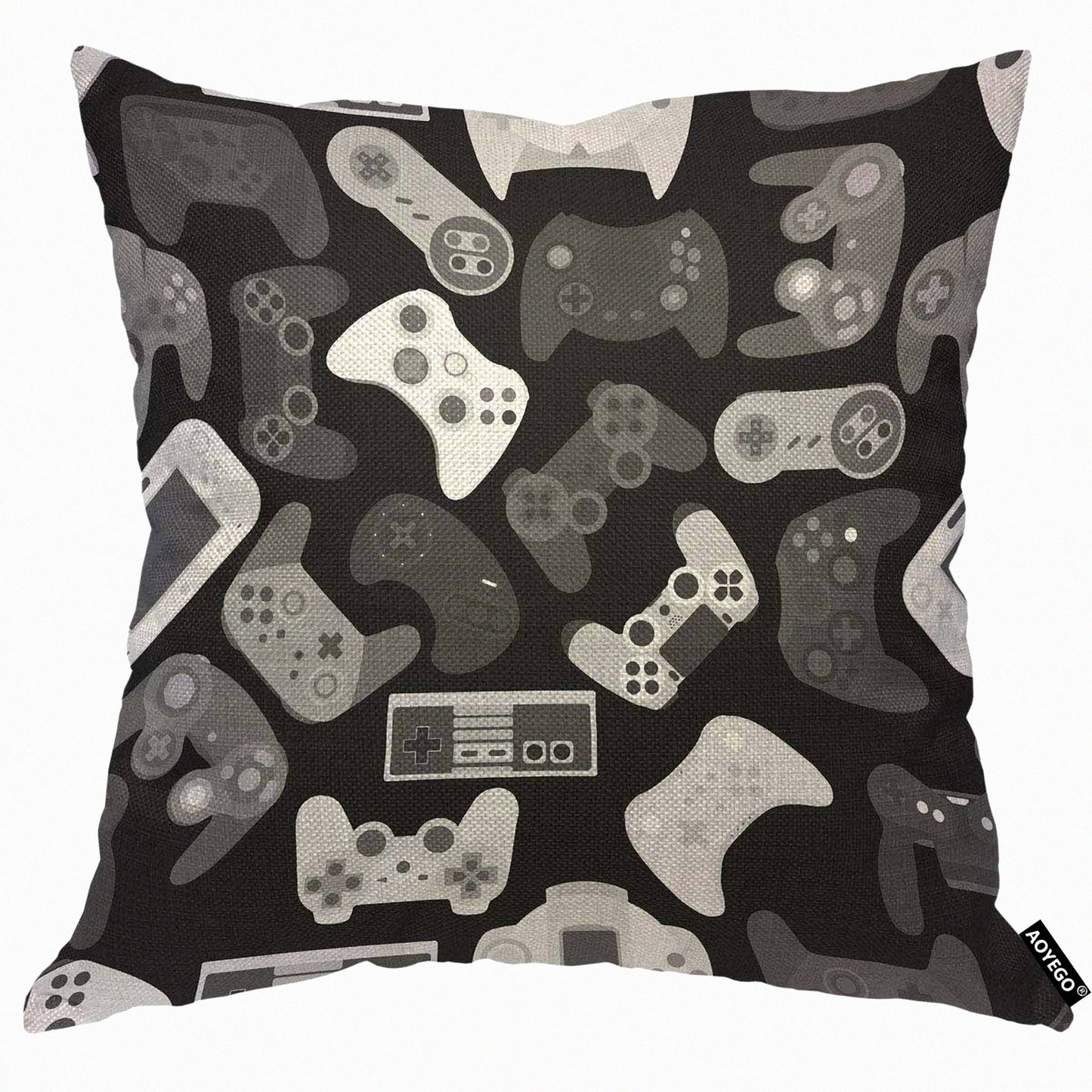 Wireless Game Pad Pillow Cover - Button Grey 18x18 Inch Decorative Cushion for Home Couch Bed - Electronic Play Games Joy for Men Women Boy Girl Room