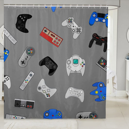 Gamepad Bathroom Shower Curtain Gray 72x72 Inches