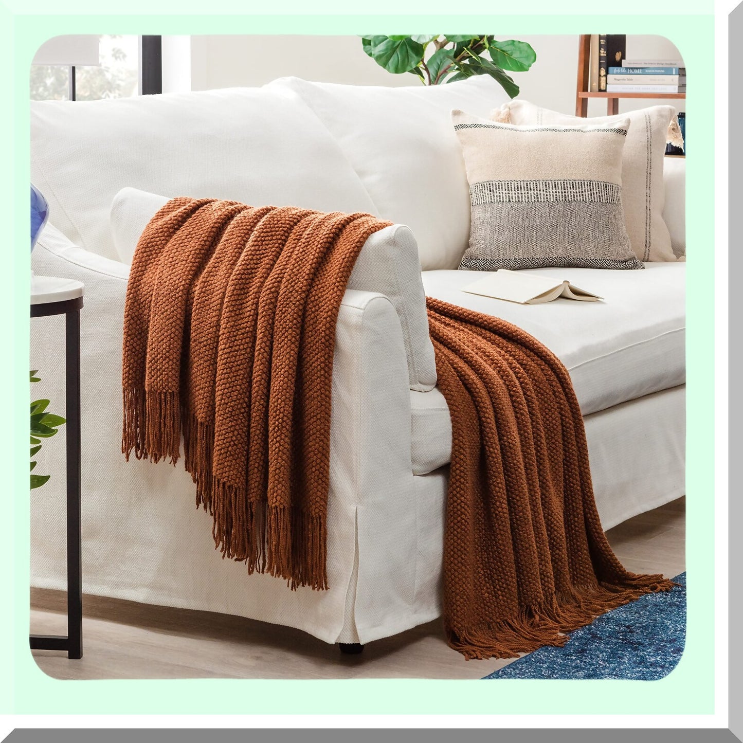 LuxPearl Cozy Knit Throw Blanket - Soft, Premium Round Design for Couch, Bed, Living Room - 50" x 65" Cashew"