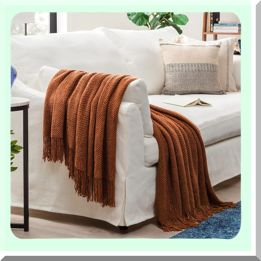 LuxPearl Cozy Knit Throw Blanket - Soft, Premium Round Design for Couch, Bed, Living Room - 50" x 65" Cashew"