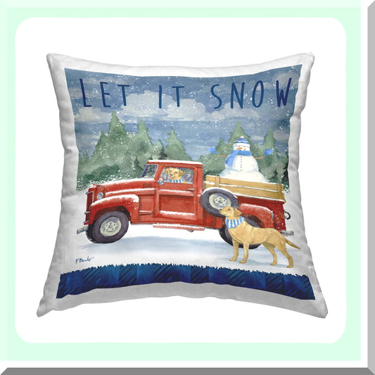 Snowy Paws Holiday Truck Decorative Pillow - 18x18 Throw Cushion with Seasonal Dogs Design by Paul Brent - Festive Red Truck Theme in Multi-Color