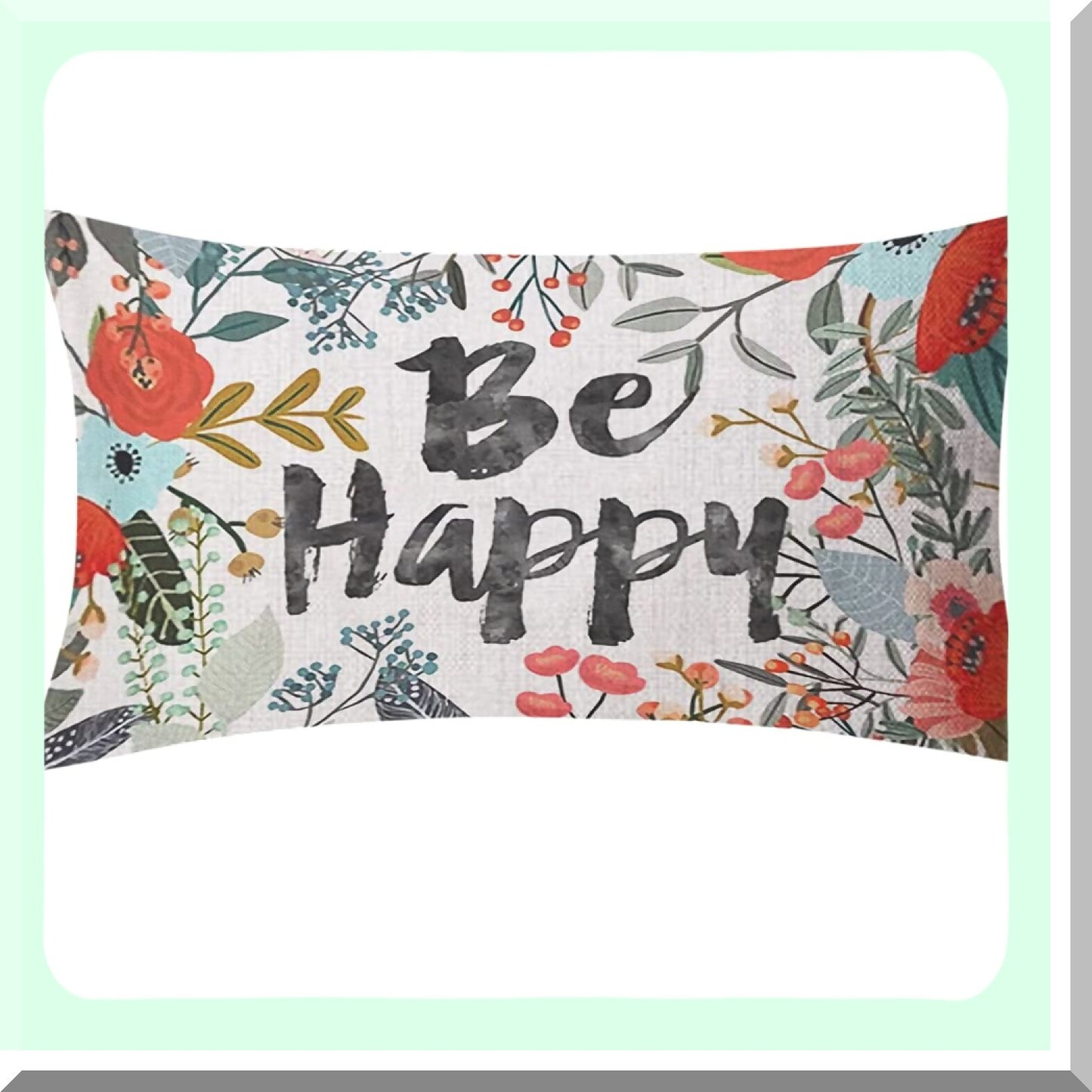 HappyFloral Inspirational Lumbar Pillowcase - Decorative Cotton Linen Cover for Sofa Bed Couch - 12x20 Inches