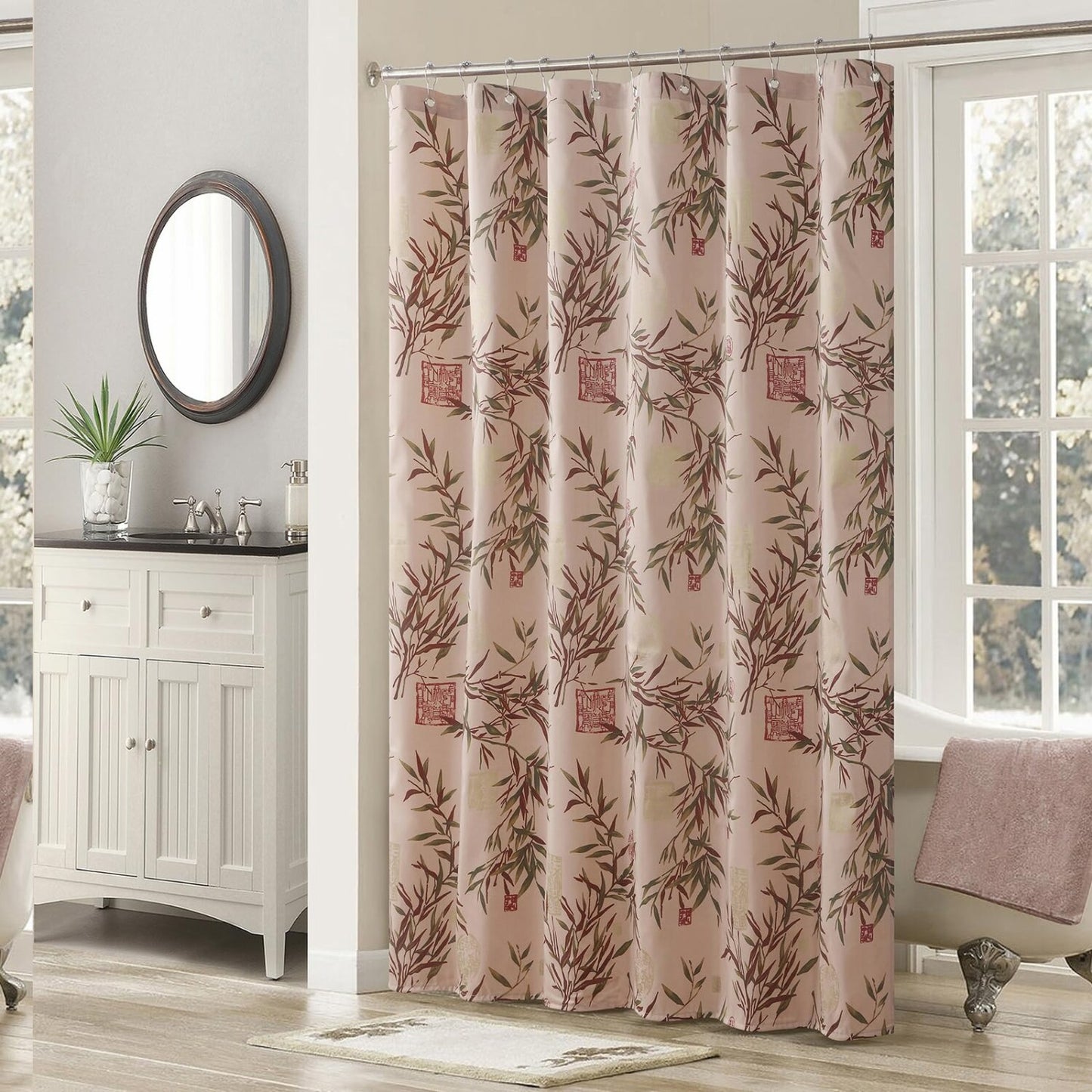 Saigon Farmhouse Printed Leaves Waterproof Polyester Shower Curtain 72" x 72"