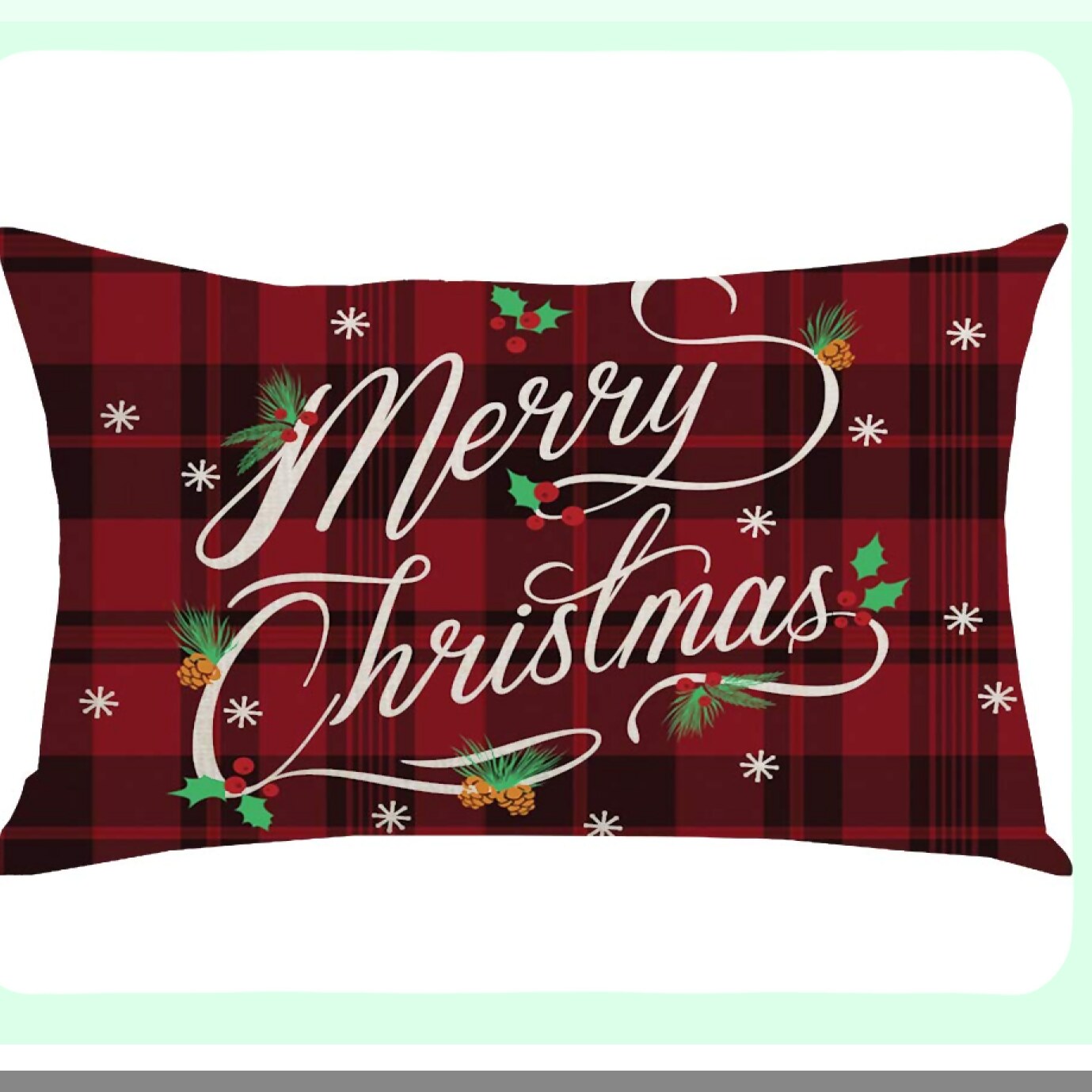 Winter Wonderland Snowflake Plaid Lumbar Pillow Cover - Festive Holiday Home Decor for Sofa, Chair, Bed - Red & Black Cotton Linen Throw Pillow Case 12x20"