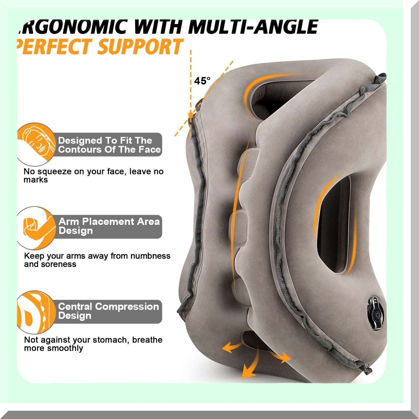 ComfortCloud Travel Pillow - Inflatable Neck Pillow for Airplane Travel, Support Head & Neck, Prevent Shoulder Pain, Sleep Rest, Home & Airplane Use, with Earplugs - Gray