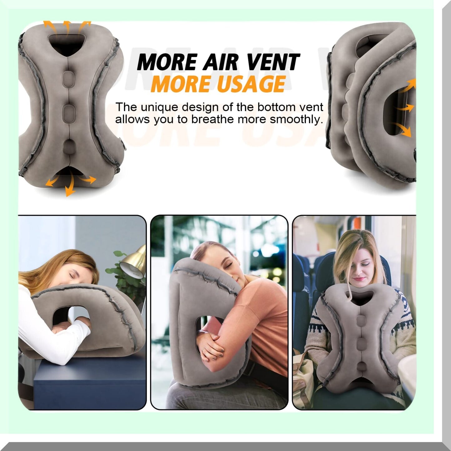 ComfortCloud Travel Pillow - Inflatable Neck Pillow for Airplane Travel, Support Head & Neck, Prevent Shoulder Pain, Sleep Rest, Home & Airplane Use, with Earplugs - Gray