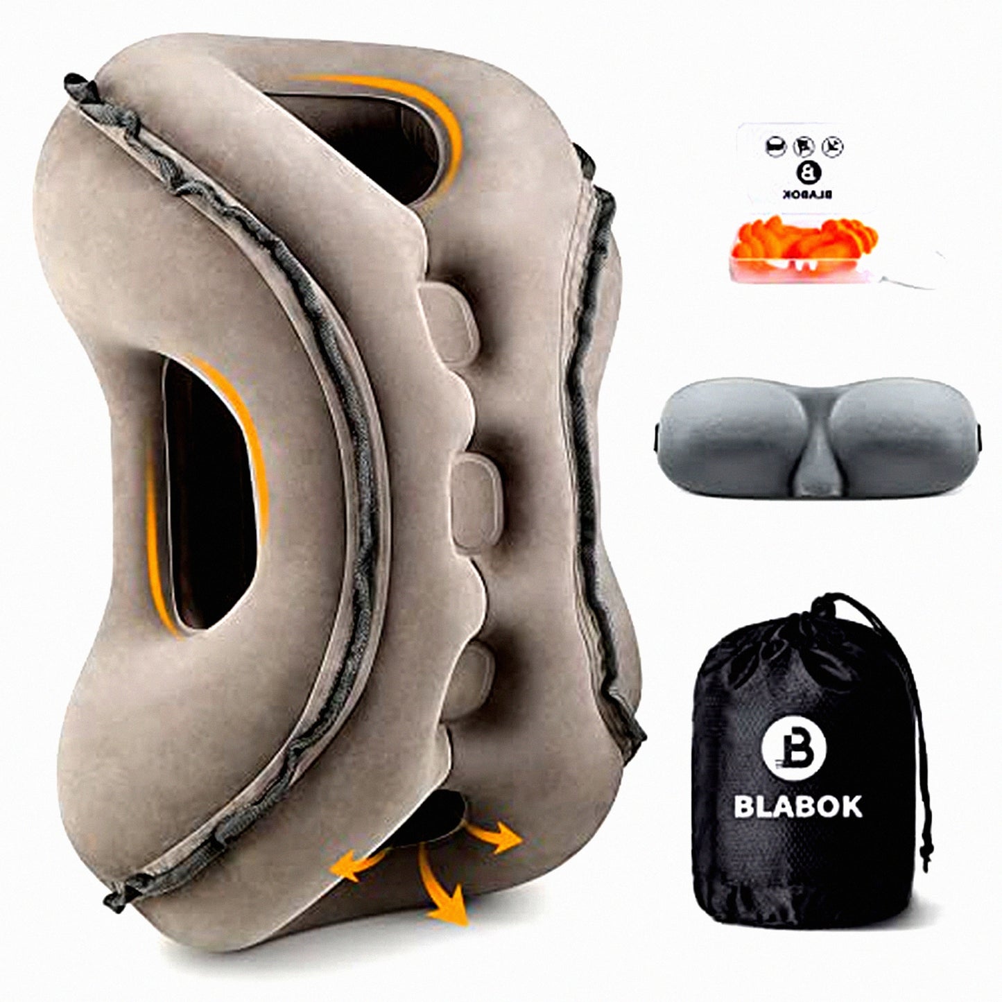 ComfortCloud Travel Pillow - Inflatable Neck Pillow for Airplane Travel, Support Head & Neck, Prevent Shoulder Pain, Sleep Rest, Home & Airplane Use, with Earplugs - Gray