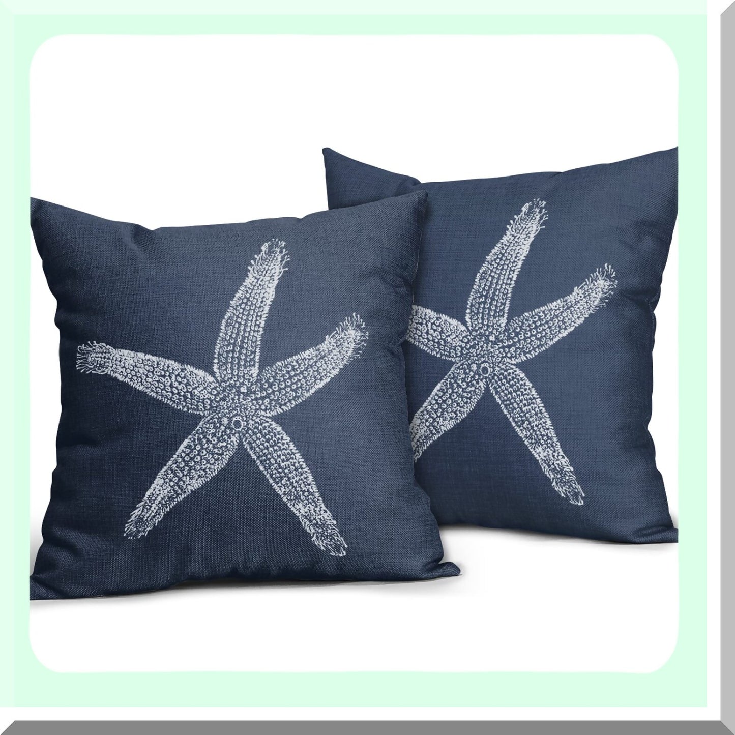 Nautical Starfish Beach Pillow Covers - Coastal Decorative Linen Cushion Cases for Home Bed Sofa - Navy Blue Throw Pillows 20X20 Inch Set of 2