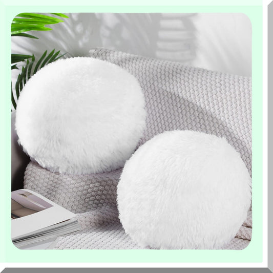 Plush Circle Decor Pillow Set - Soft Round Ball Throw Pillows for Bedroom, Living Room, Office, School, Couch, Chair, Bed Decor - 10 Inch Spherical Fuzzy Cushions (White, 2 Pieces)
