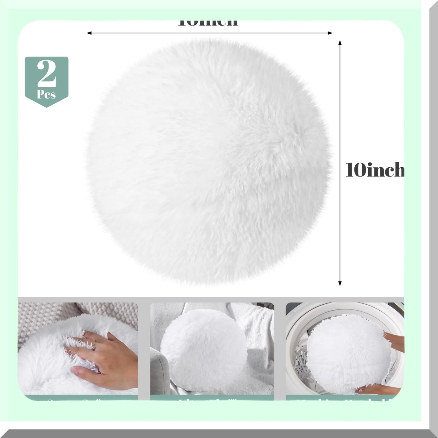 Plush Circle Decor Pillow Set - Soft Round Ball Throw Pillows for Bedroom, Living Room, Office, School, Couch, Chair, Bed Decor - 10 Inch Spherical Fuzzy Cushions (White, 2 Pieces)