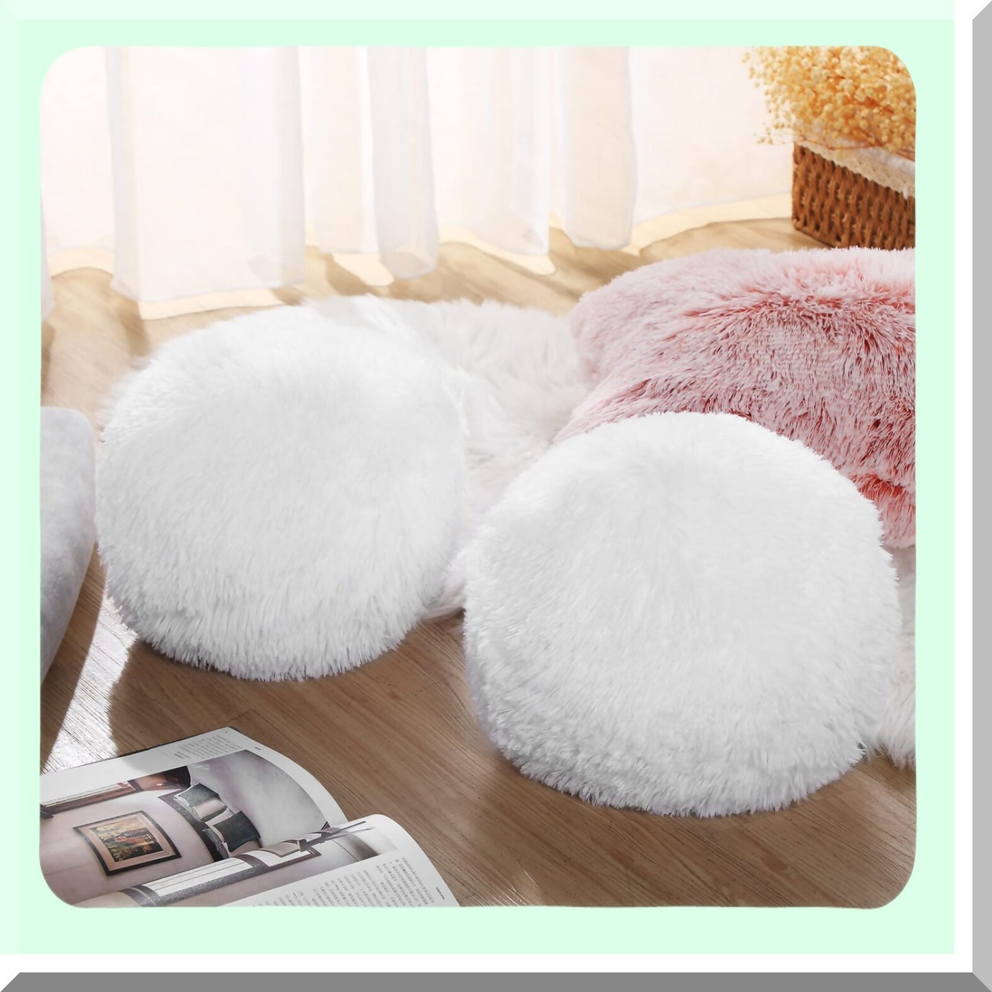 Plush Circle Decor Pillow Set - Soft Round Ball Throw Pillows for Bedroom, Living Room, Office, School, Couch, Chair, Bed Decor - 10 Inch Spherical Fuzzy Cushions (White, 2 Pieces)