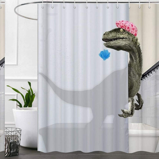 Funny Dinosaur Shower Curtain Set 72x72 White