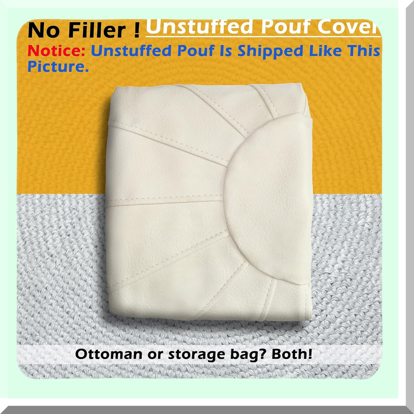 Moroccan Ivory Ottoman Pouf Storage Bag - Footstool Bean Chair