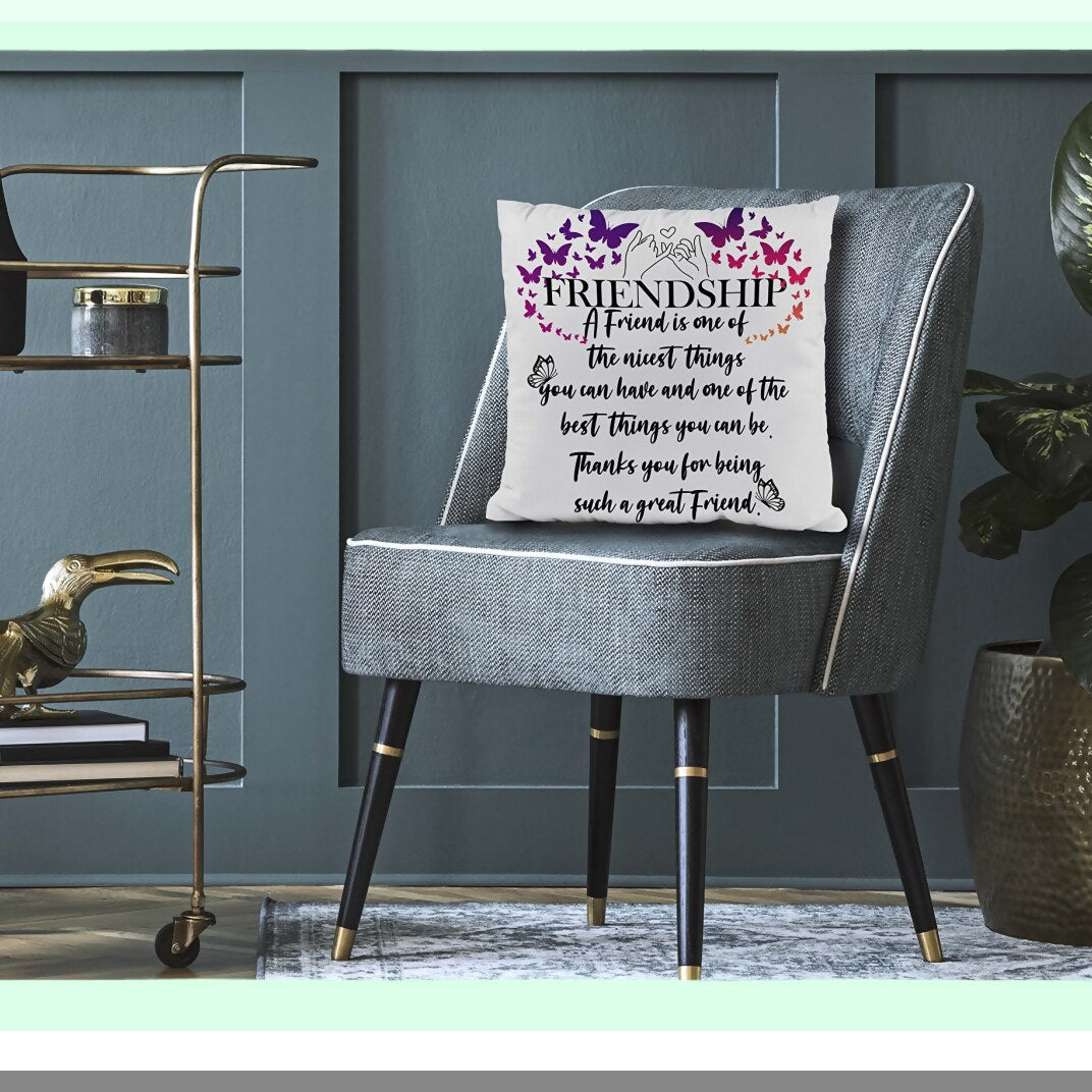 Friendship Comfort Cushion - Soft Throw Waist Pillow Case for Sofa Couch Bed 18x18 Inch - Best Friend Birthday Gift - Decorative Cushion Cover for Women - Nicest Friendship Gift