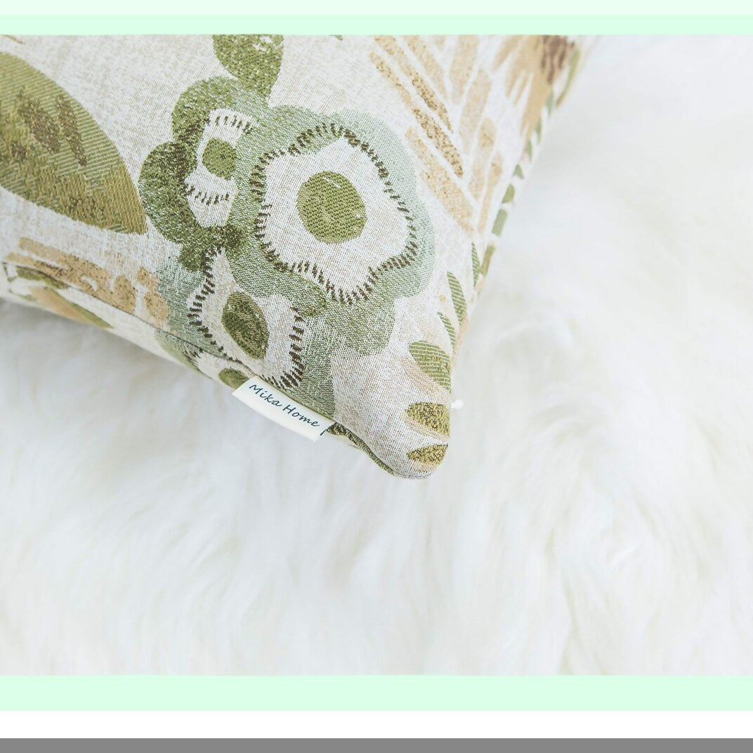 Sunflower Dream Pillow Covers - Set of 2 Decorative Cases for Sofa Couch Bed, 22x22 Inches, Green Cream Design - Home Decor Accent