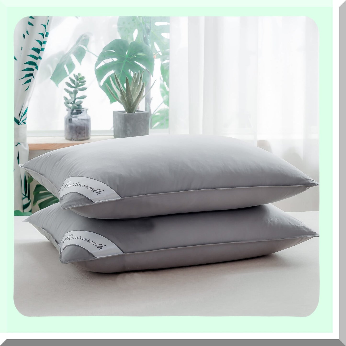 Luxury Grey Goose Down Hotel Pillows - Queen Size 100% Cotton Cover Set of 2, 20x30inch Plush Bedding Pair