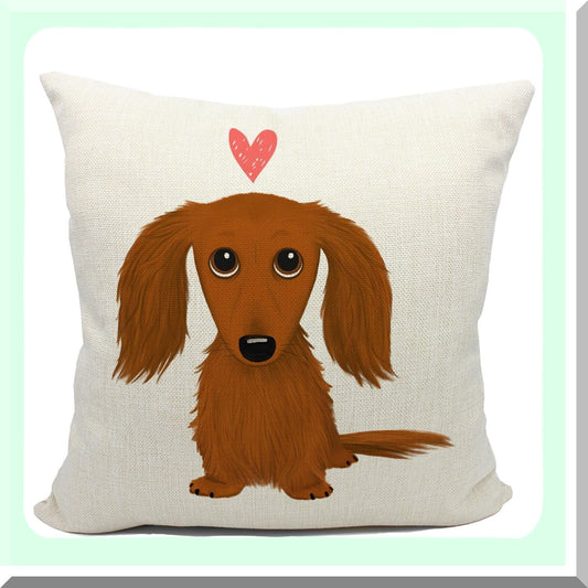Dachshund Delight Throw Pillow Set - 18x18 Decorative Cushion Covers for Dachshund Moms & Women - Long Haired Dachshund Lover Gift Collection