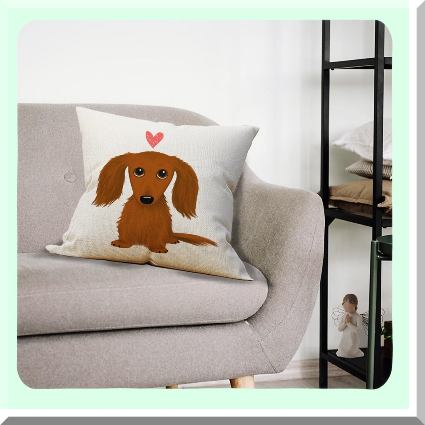 Dachshund Delight Throw Pillow Set - 18x18 Decorative Cushion Covers for Dachshund Moms & Women - Long Haired Dachshund Lover Gift Collection