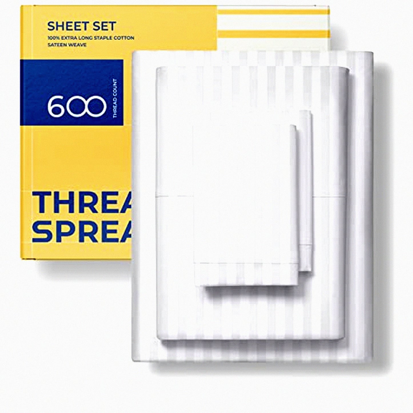 CoolSleep Cotton Stripe Twin XL Sheets - 600 Thread Count Damask Bedsheets for Hot Sleepers. Sateen Weave, Deep Pocket Fitted, 3 Pc Hotel Sheets in Snow White.