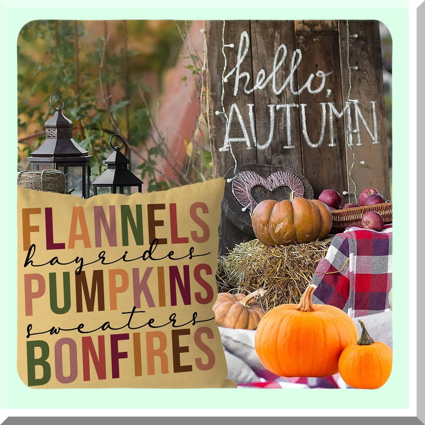 Autumn Harvest Flannel Pillow Covers - Yellow Pumpkins & Bonfires Linen Farmhouse Throw Cushion Case for Sofa & Bedroom Decoration - Holiday Pillows