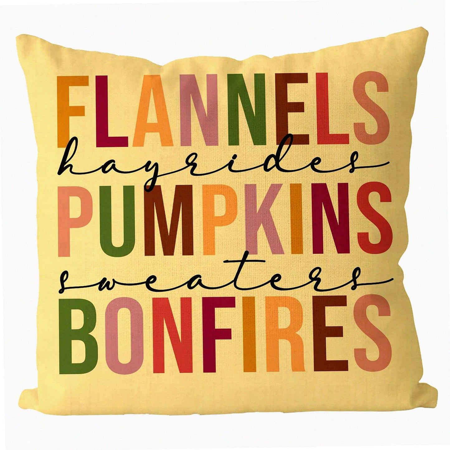 Autumn Harvest Flannel Pillow Covers - Yellow Pumpkins & Bonfires Linen Farmhouse Throw Cushion Case for Sofa & Bedroom Decoration - Holiday Pillows