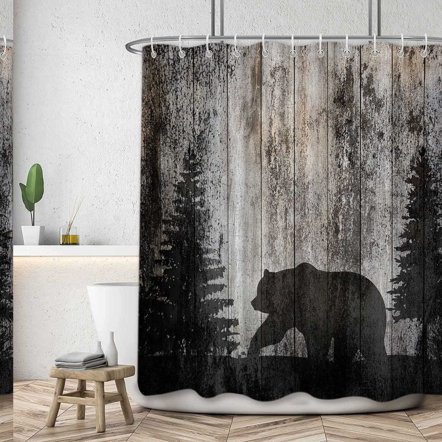 Rustic Cabin Bear Shower Curtain 72x72 inches
