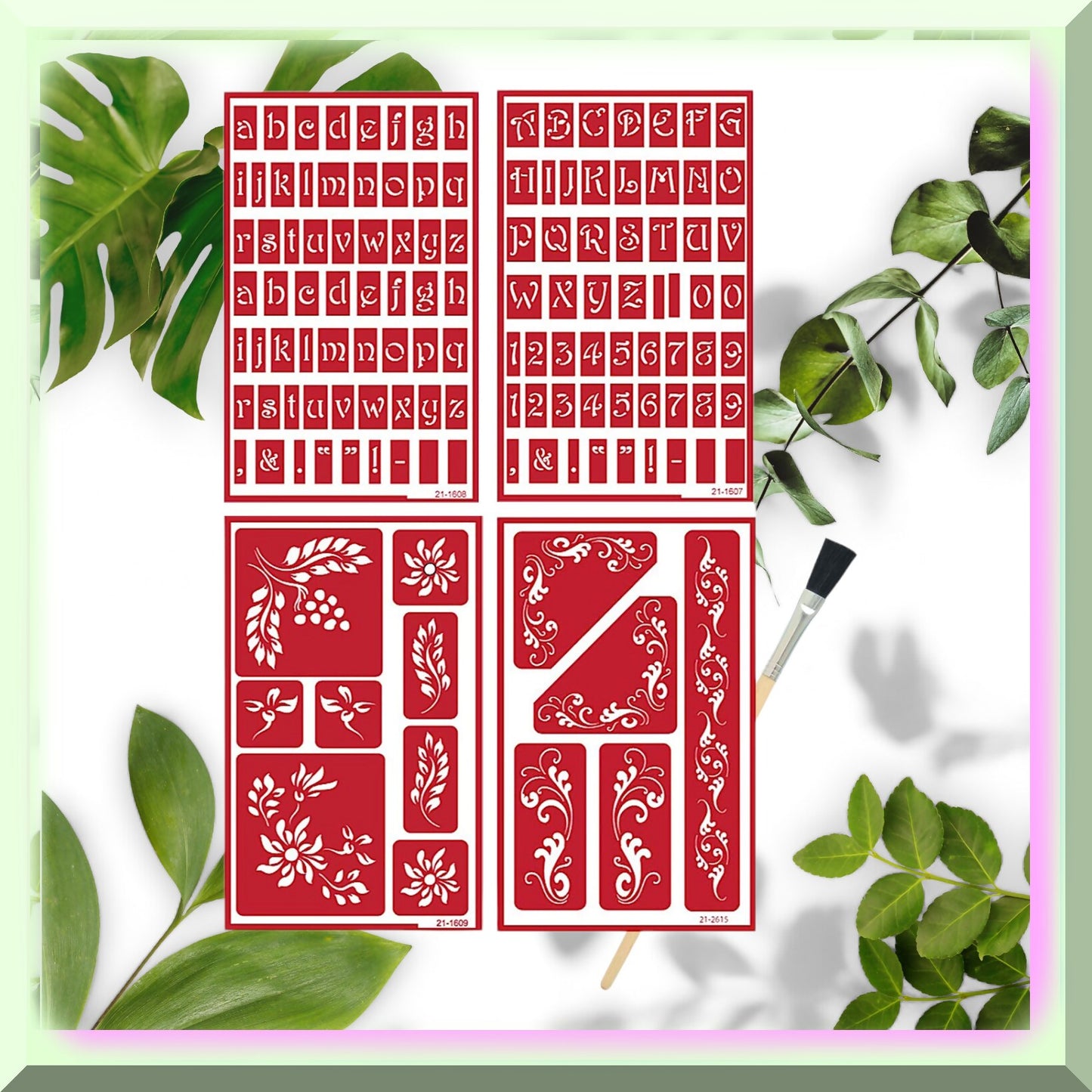 Glass Etching Kit with Alphabets, Floral, Berries, 5-Piece
