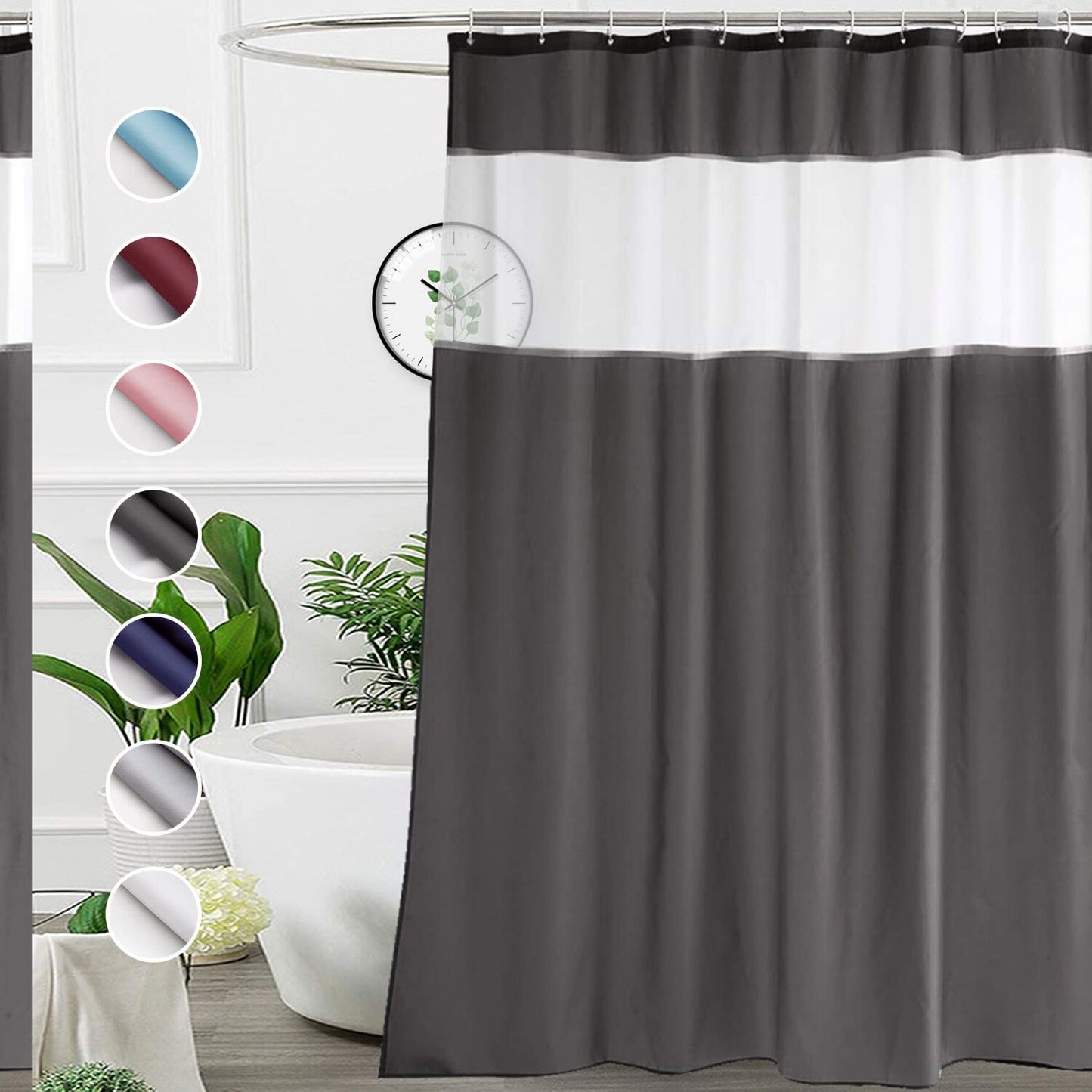 72x72 Inches Dark Grey and White Shower Curtain