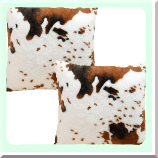 Luxury Cow Hide Farmhouse Pillowcase - Animal Print Couch Cushion Cover for Sofa Chair & Bedroom Decor - Brown & White Throw Pillow Covers