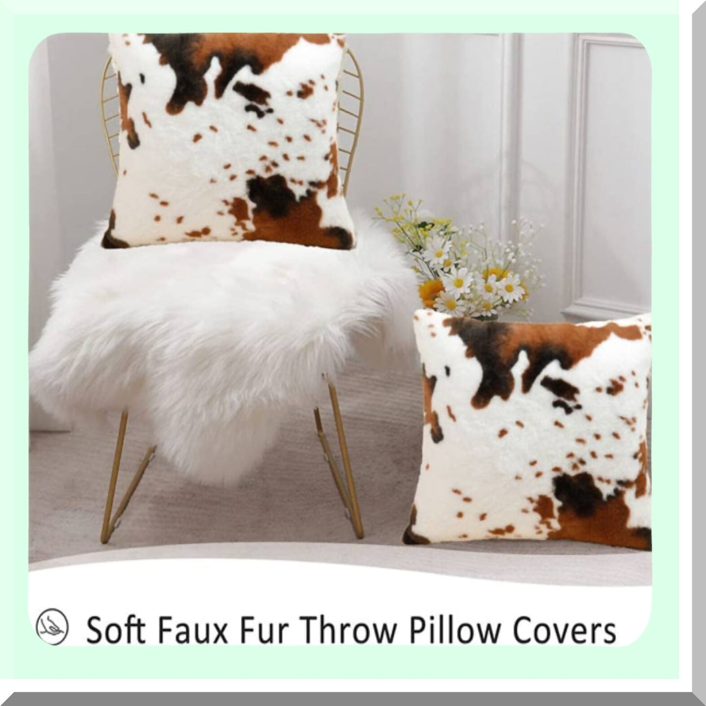 Luxury Cow Hide Farmhouse Pillowcase - Animal Print Couch Cushion Cover for Sofa Chair & Bedroom Decor - Brown & White Throw Pillow Covers