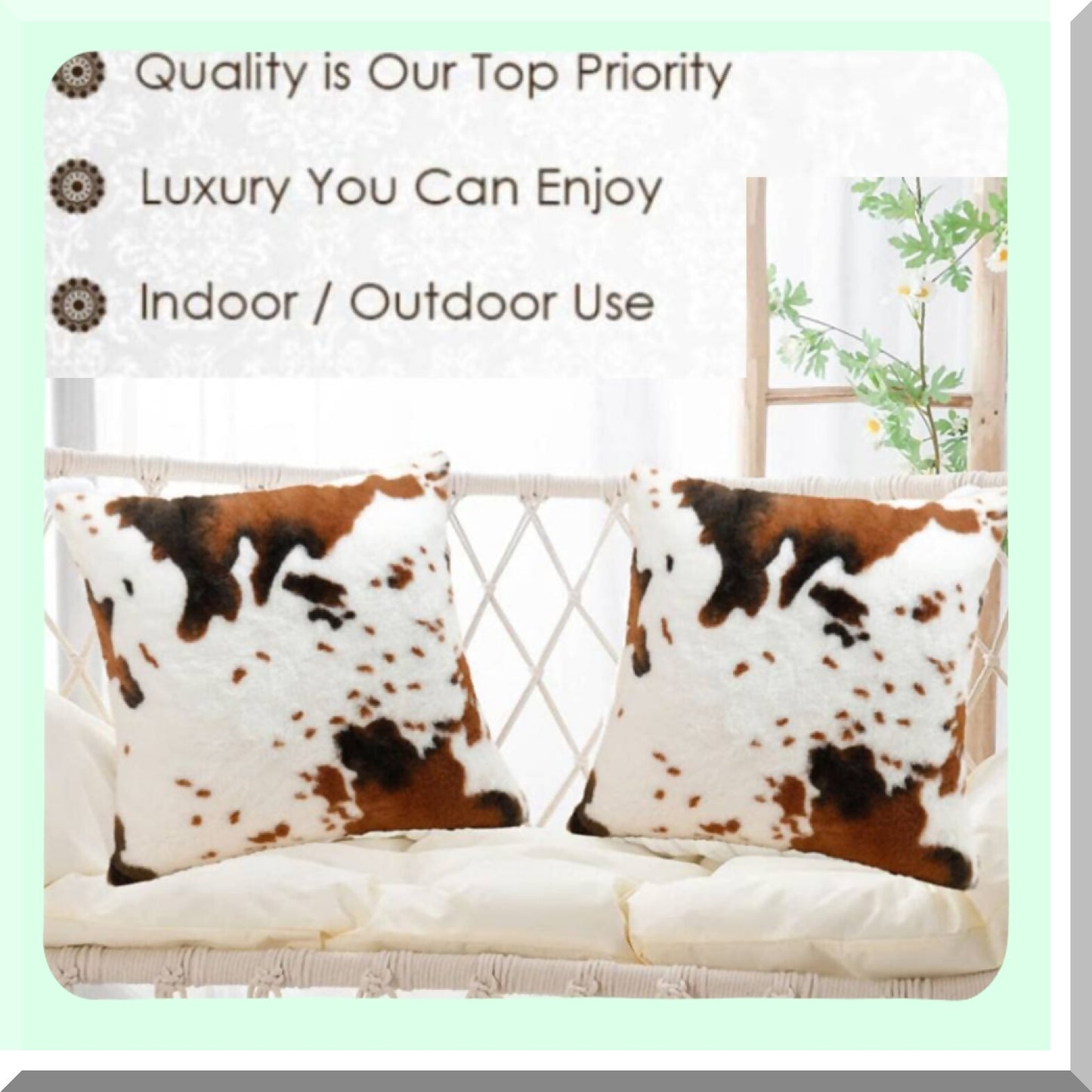 Luxury Cow Hide Farmhouse Pillowcase - Animal Print Couch Cushion Cover for Sofa Chair & Bedroom Decor - Brown & White Throw Pillow Covers