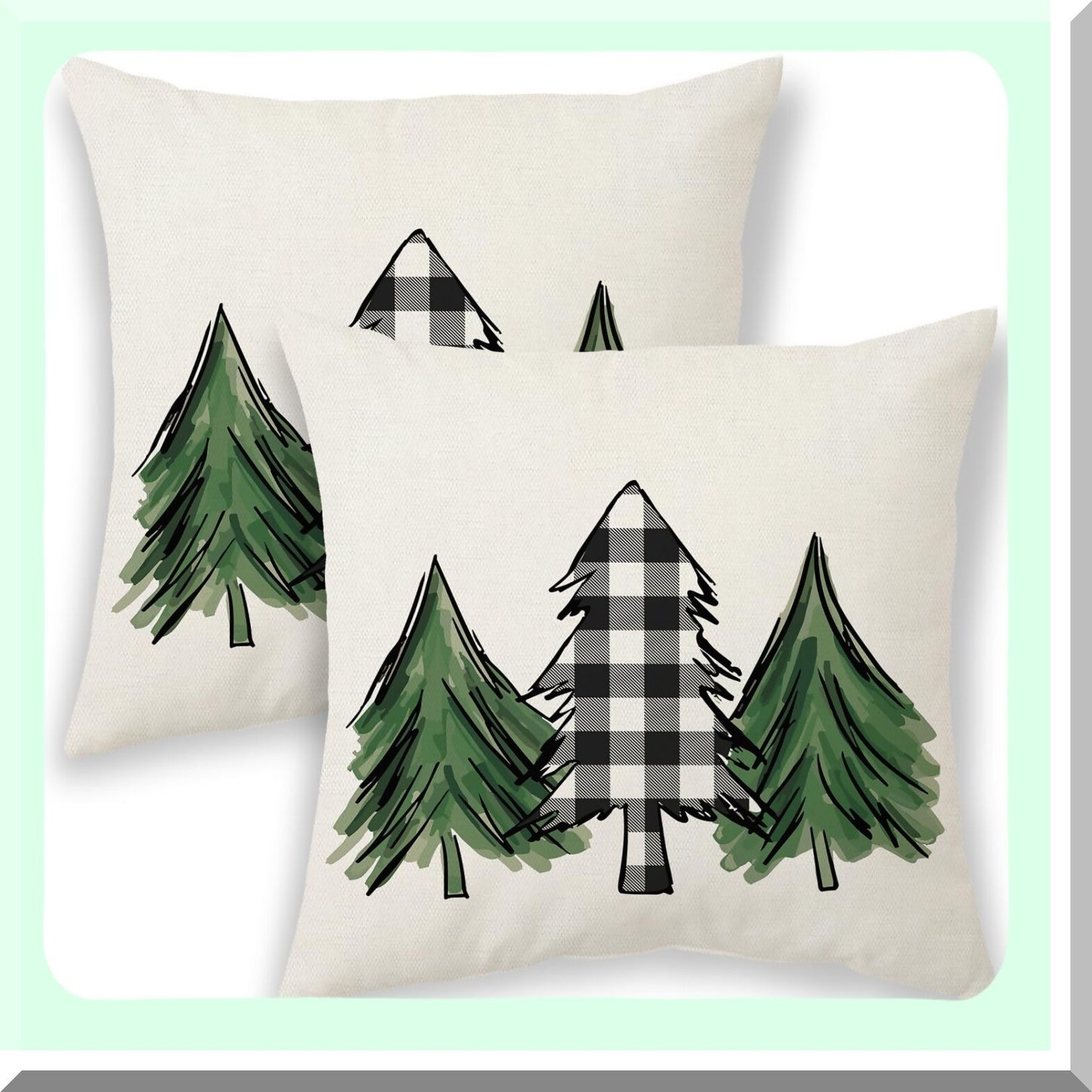 Winter Wonderland Tree Pillow Covers - Set of 2 Black White Buffalo Plaid Holly Outdoor Decorative Throw Pillows 18x18 for Couch, Farmhouse Xmas Decor Cushion Cover - Perfect for Bed Sofa