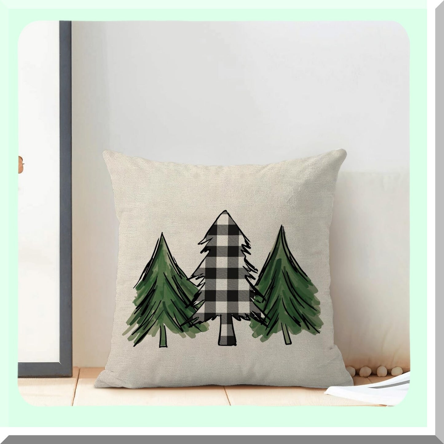 Winter Wonderland Tree Pillow Covers - Set of 2 Black White Buffalo Plaid Holly Outdoor Decorative Throw Pillows 18x18 for Couch, Farmhouse Xmas Decor Cushion Cover - Perfect for Bed Sofa