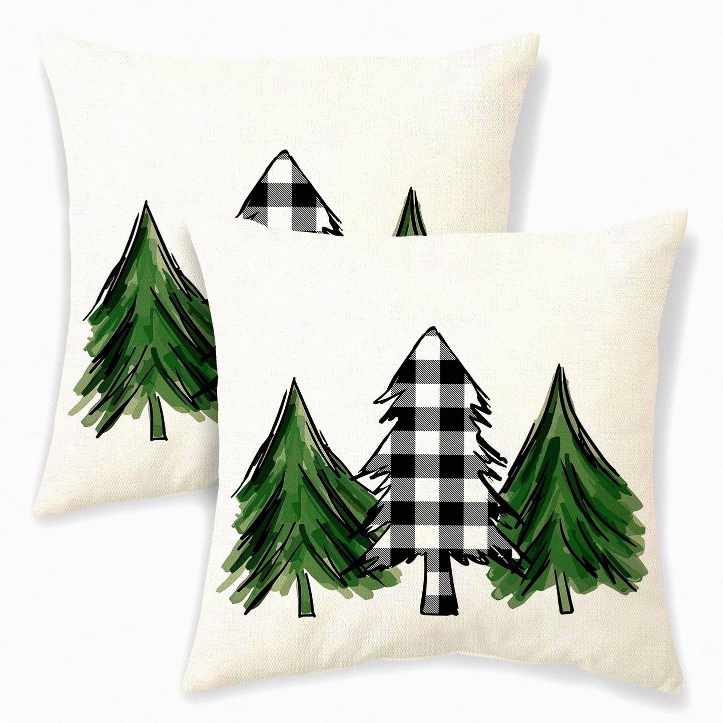 Winter Wonderland Tree Pillow Covers - Set of 2 Black White Buffalo Plaid Holly Outdoor Decorative Throw Pillows 18x18 for Couch, Farmhouse Xmas Decor Cushion Cover - Perfect for Bed Sofa