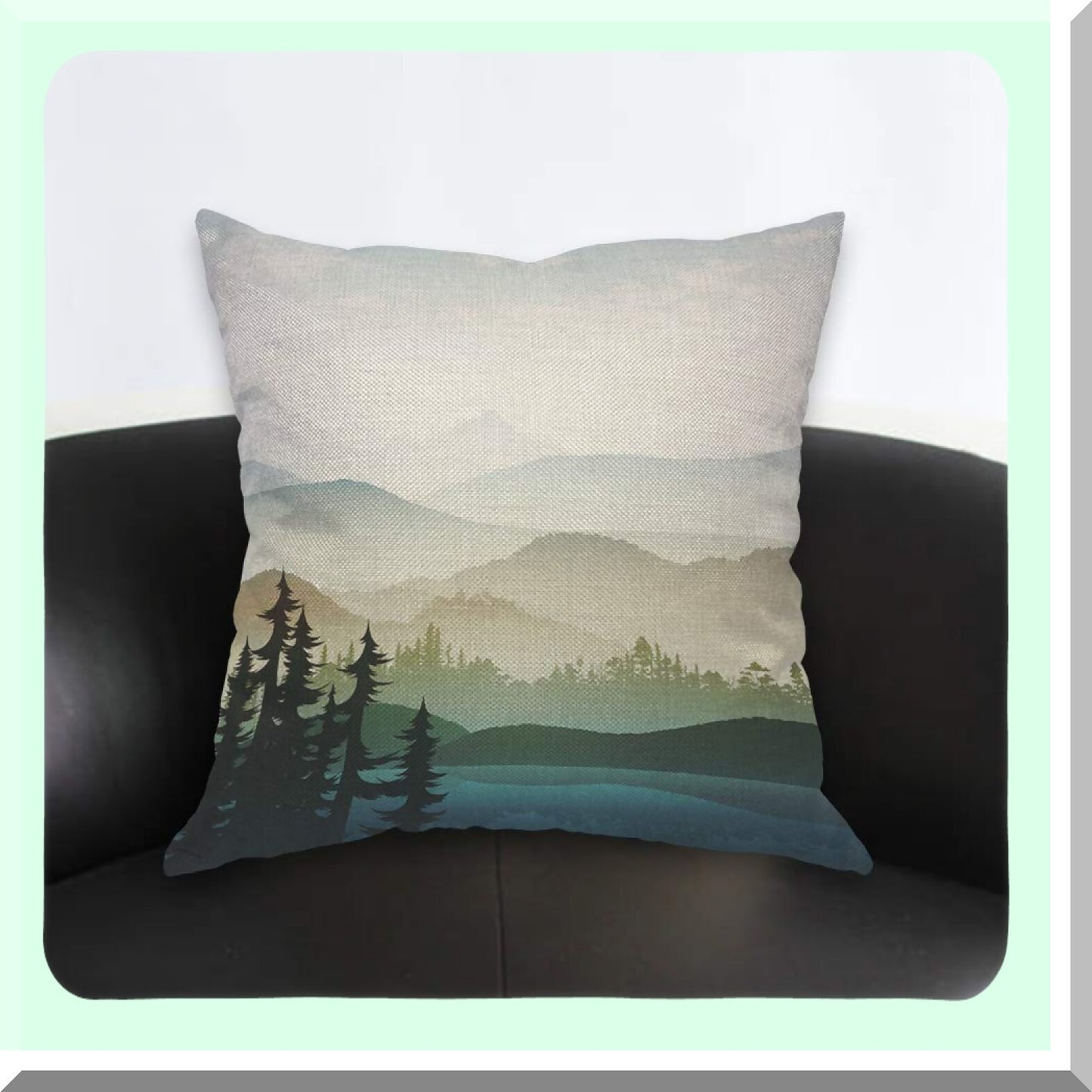 Mountain Forest Lake Summer Green Plant Fog River Park Decorative Throw Pillow Cover - 18x18 Inch Cotton Linen Cushion for Home Couch Bed