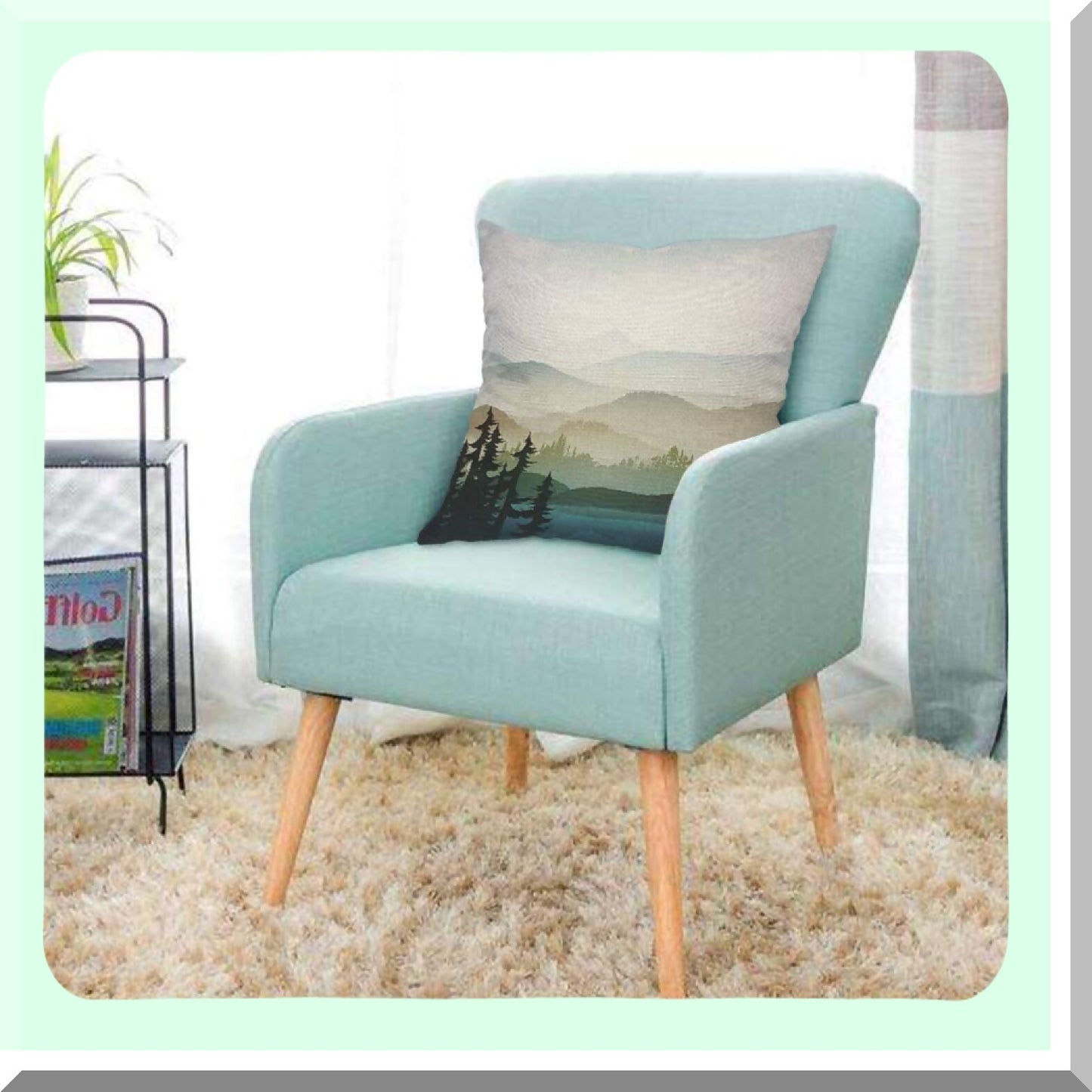 Mountain Forest Lake Summer Green Plant Fog River Park Decorative Throw Pillow Cover - 18x18 Inch Cotton Linen Cushion for Home Couch Bed