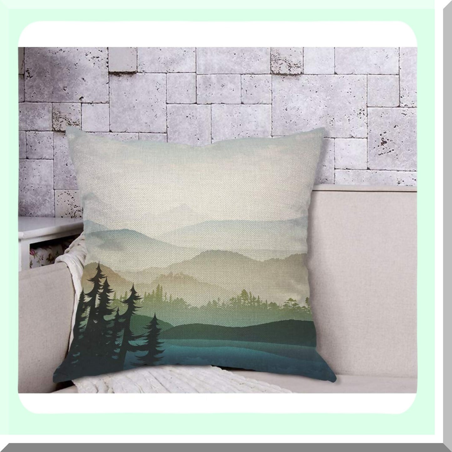 Mountain Forest Lake Summer Green Plant Fog River Park Decorative Throw Pillow Cover - 18x18 Inch Cotton Linen Cushion for Home Couch Bed