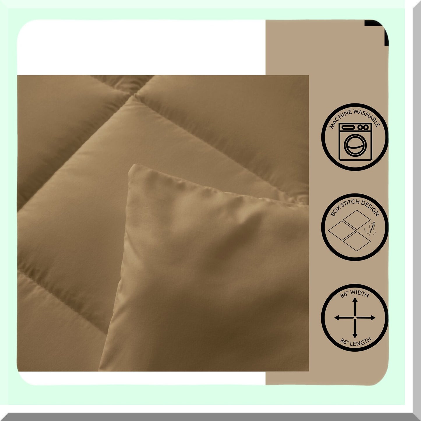Luxury Comfort All Season Reversible Comforter - Full/Queen Size - Tan - Box Stitched - Hypoallergenic Down Alternative - Cozy Bedding Solution