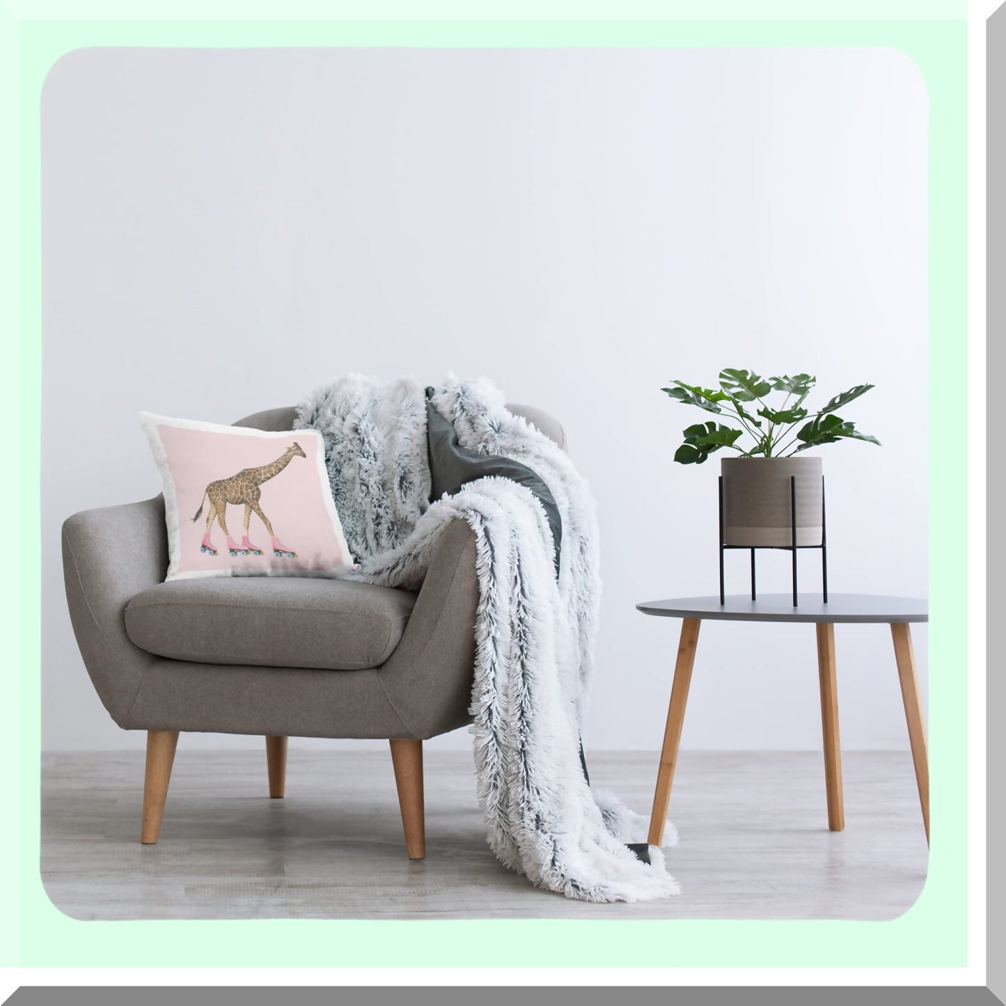 Roller Skating Giraffe Pillow - Funny Animal Design by Grace Popp - 18 x 18 inches - Pink Decorative Cushion Cover - Whimsical Home Decor