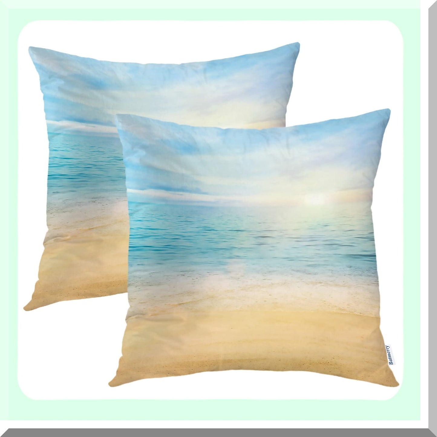 Sunset Sea View Decorative Pillow Covers - Set of 2, 22x22 Inch Double Sided Throw Pillow Covers for Sofa, Beach Blue Cushion Cover Square 22 Inches