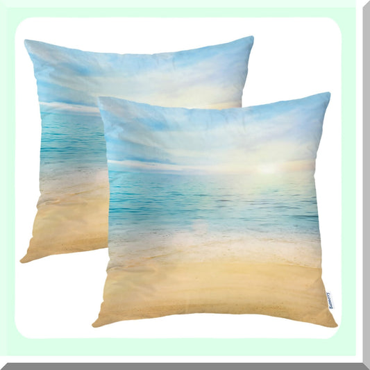 Sunset Sea View Decorative Pillow Covers - Set of 2, 22x22 Inch Double Sided Throw Pillow Covers for Sofa, Beach Blue Cushion Cover Square 22 Inches