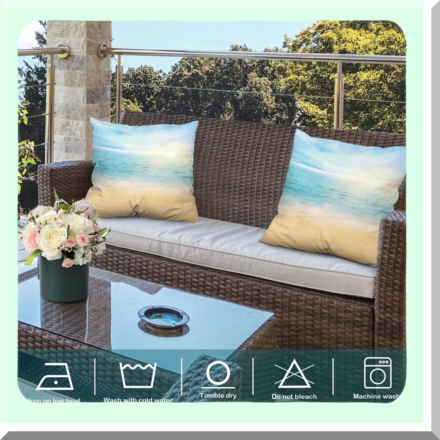 Sunset Sea View Decorative Pillow Covers - Set of 2, 22x22 Inch Double Sided Throw Pillow Covers for Sofa, Beach Blue Cushion Cover Square 22 Inches